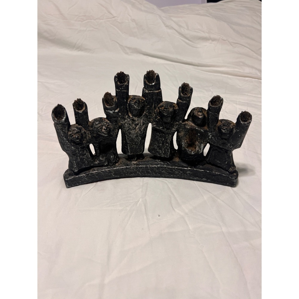 VTG Ellen Lord Brutalist Hanukkah Menorah Cast Metal MCMMaccabees Judaica 1960's